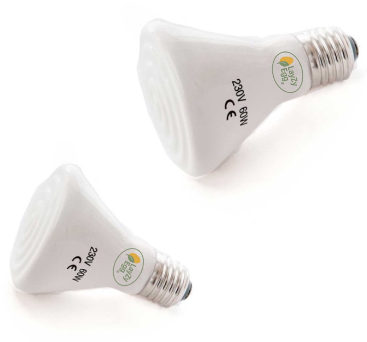 LayZyEgg® Keramische Infrarood Warmtelamp 60 Watt – 2 STUKS - Donkerstraler zonder licht - E27 Fitting - 20.000 Branduren – Warmtebron – Geschikt voor Terrarium & Opfok – Voor Kuikens, Reptielen, Pulletjes, Pups & Kittens