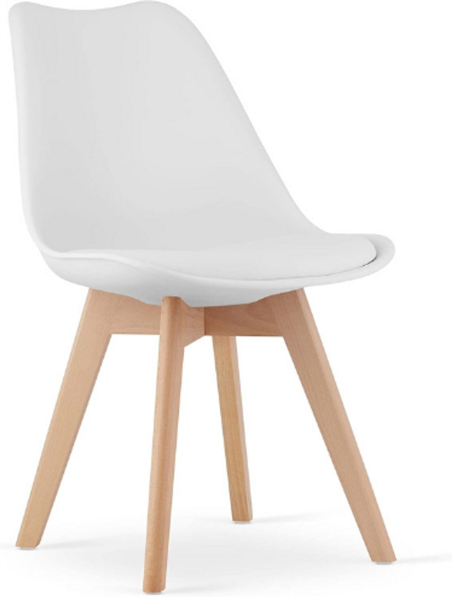 BOG Eetkamerstoel – Witte Keukenstoel – Poten Van Beukenhout – Synthetisch Fluweelachtig Leder – Modern Design – Comfortabel Zitvlak