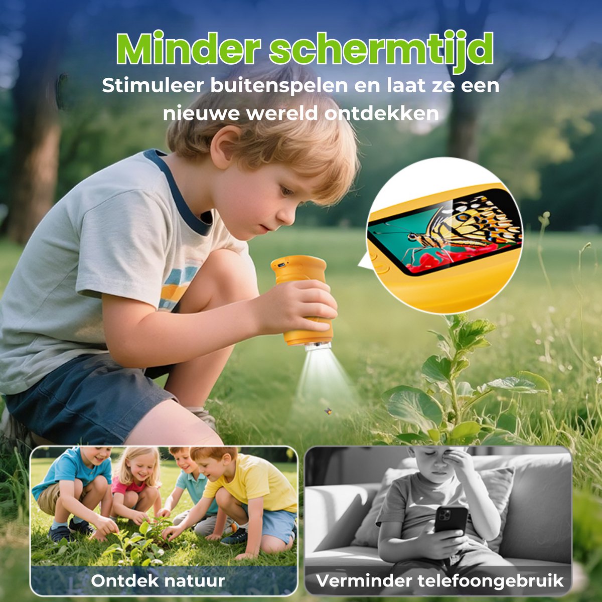 Outact digitaal microscoop voor kinderen, microscoop voor mobiele telefoons met 8 instelbare LED-lichten, digitaal microscoop met 4,3 IPS-scherm 1000X