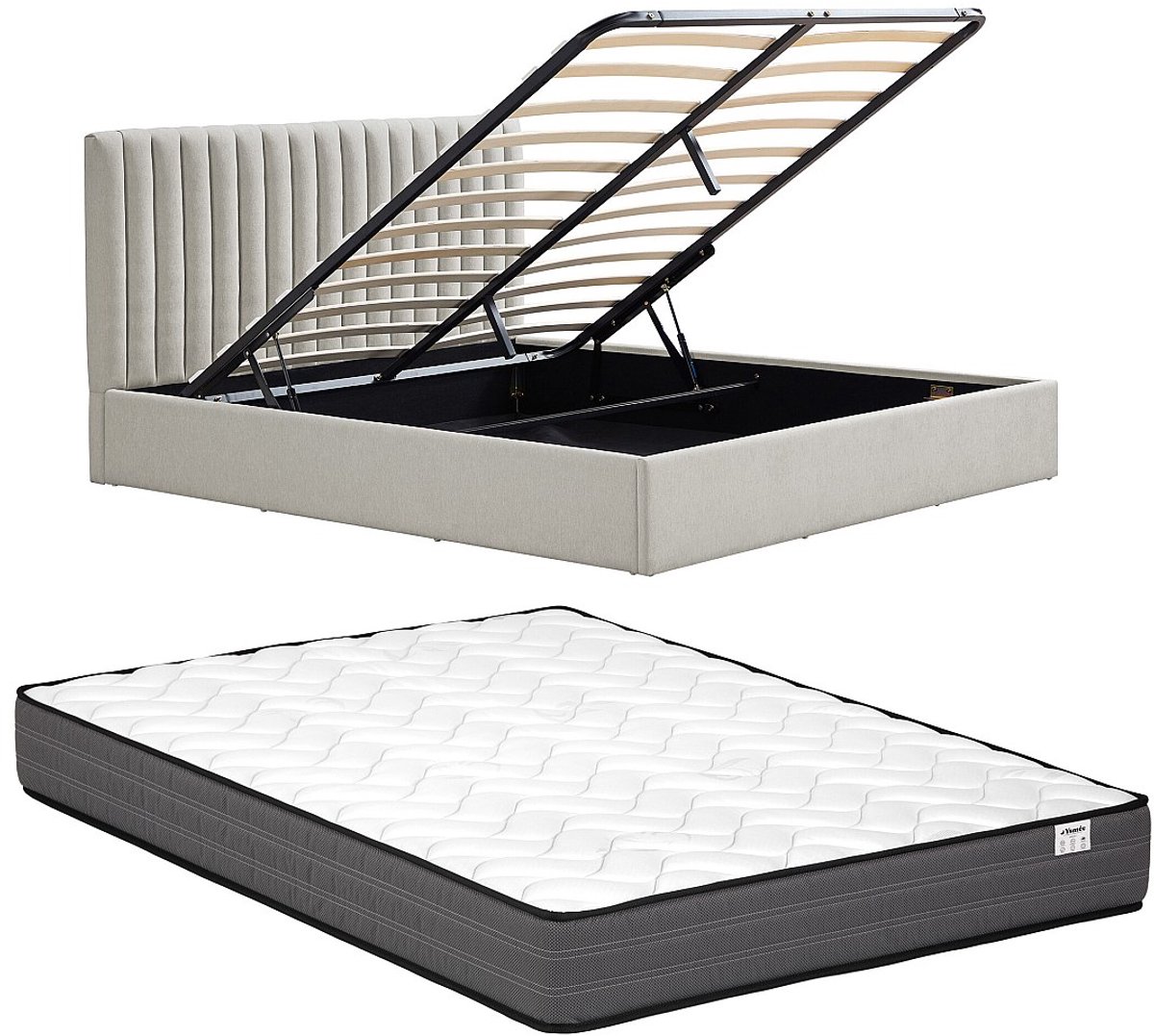 Vente-unique Bed met opbergruimte stof lichtgrijs 180 x 200 cm (Super King Size Bed)