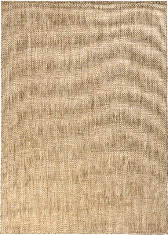 Tapis beige chiné tissé plat avec une texture grossière.