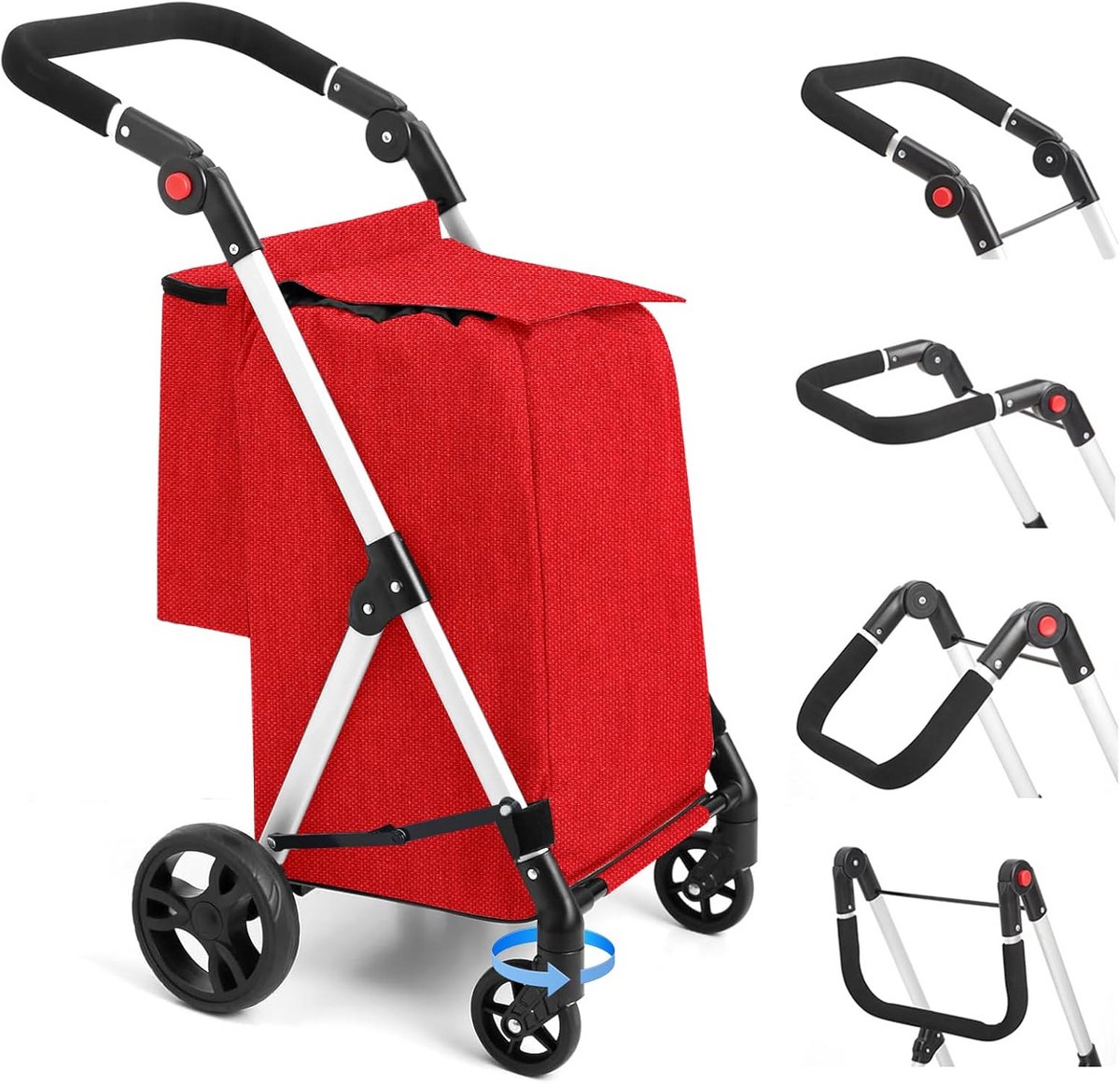 Opvouwbare Boodschappentrolley met 4 Wielen en Geïsoleerde Koeltas