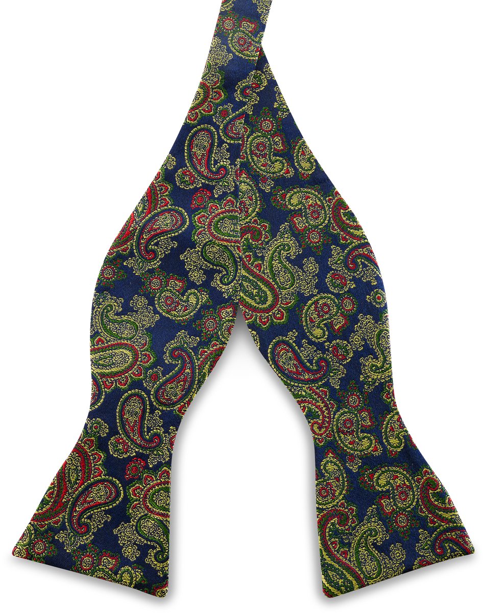 Zijden zelfbinder vlinderdas met kleurrijk lichtblauw paisleymotief