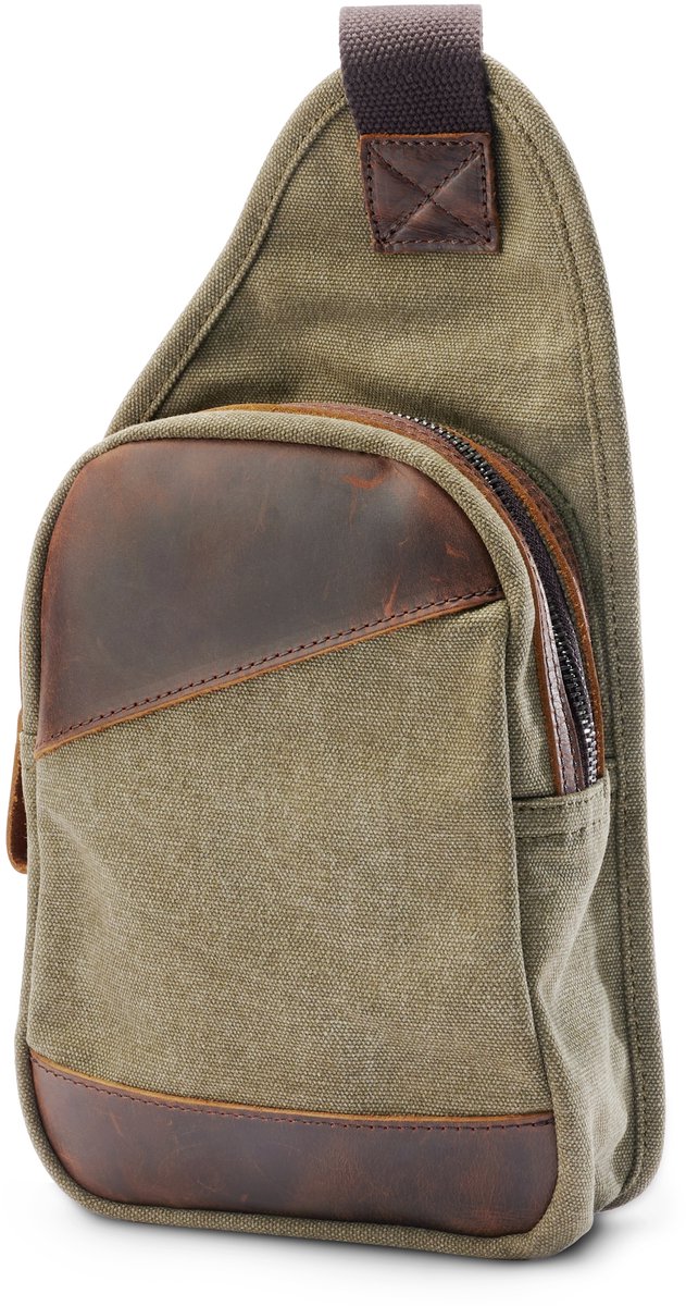 Legergroene Crossbody Schoudertas van Canvas en Leer