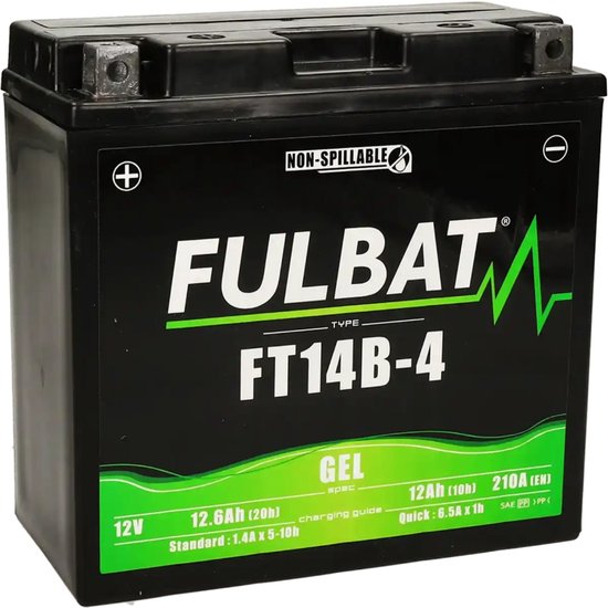 Fulbat FT14B-4 GEL 12V 12.6Ah Motorfiets Accu Onderhoudsvrij VRLA Scooters ATV’s 210A CCA