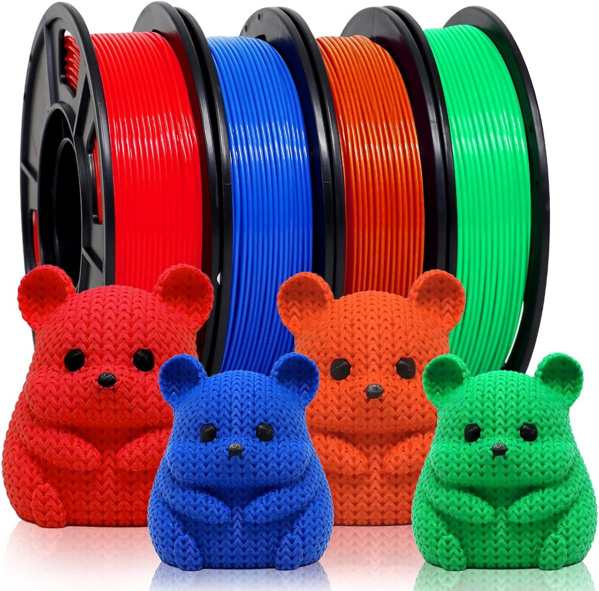 PLA+ 3D-printerfilament Set 1,75 mm, 4 kleuren, 1 kg totaal, sterk en betrouwbaar