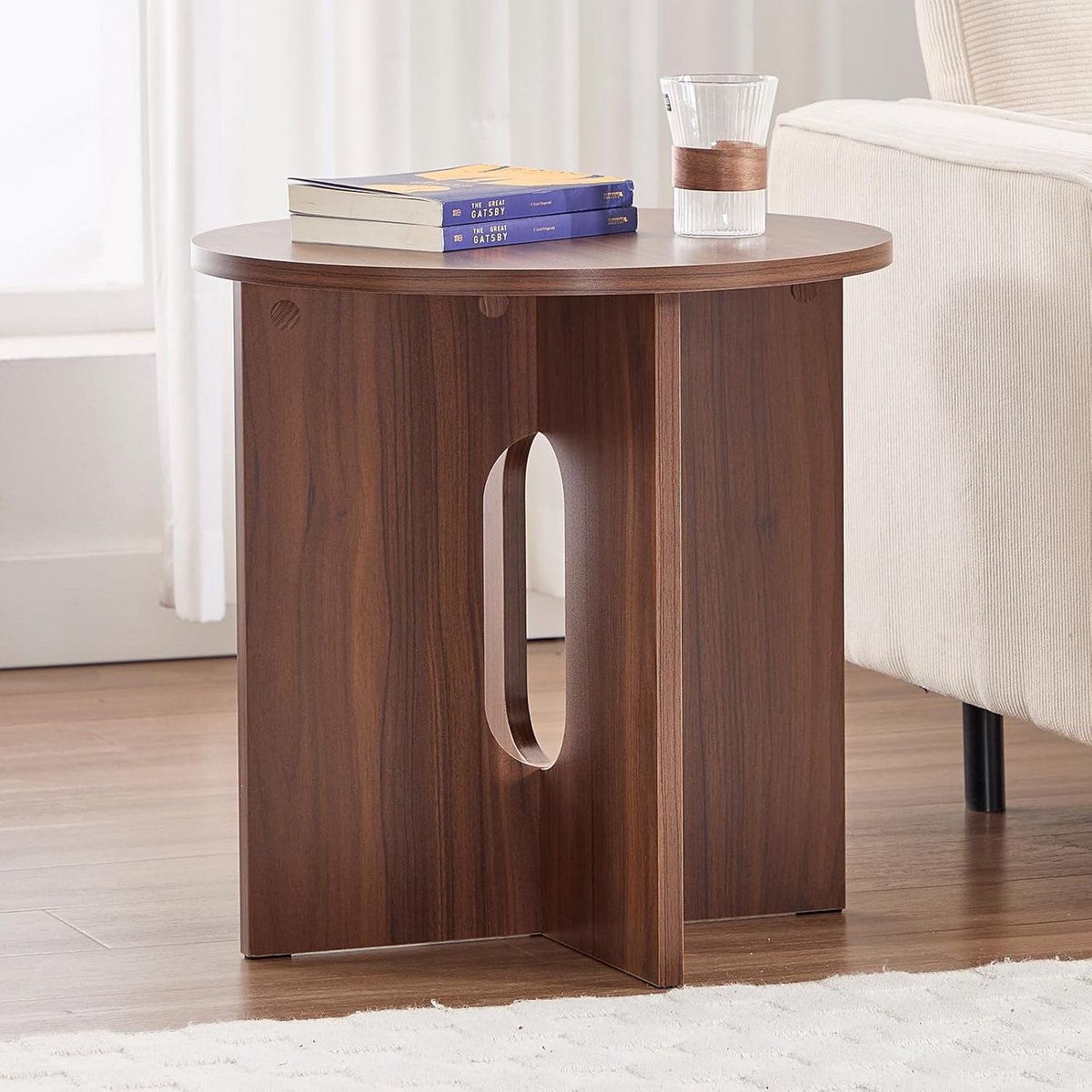 Ronde salontafel - Bijzettafel houten - Woonkamer inrichten - X-vormige basis - 50 cm - Bruin
