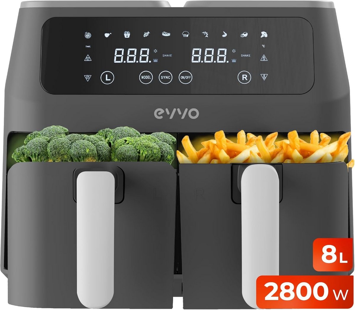 Heteluchtfriteuse 8L met Dubbele Mand en 10 Programma's Zonder Olie