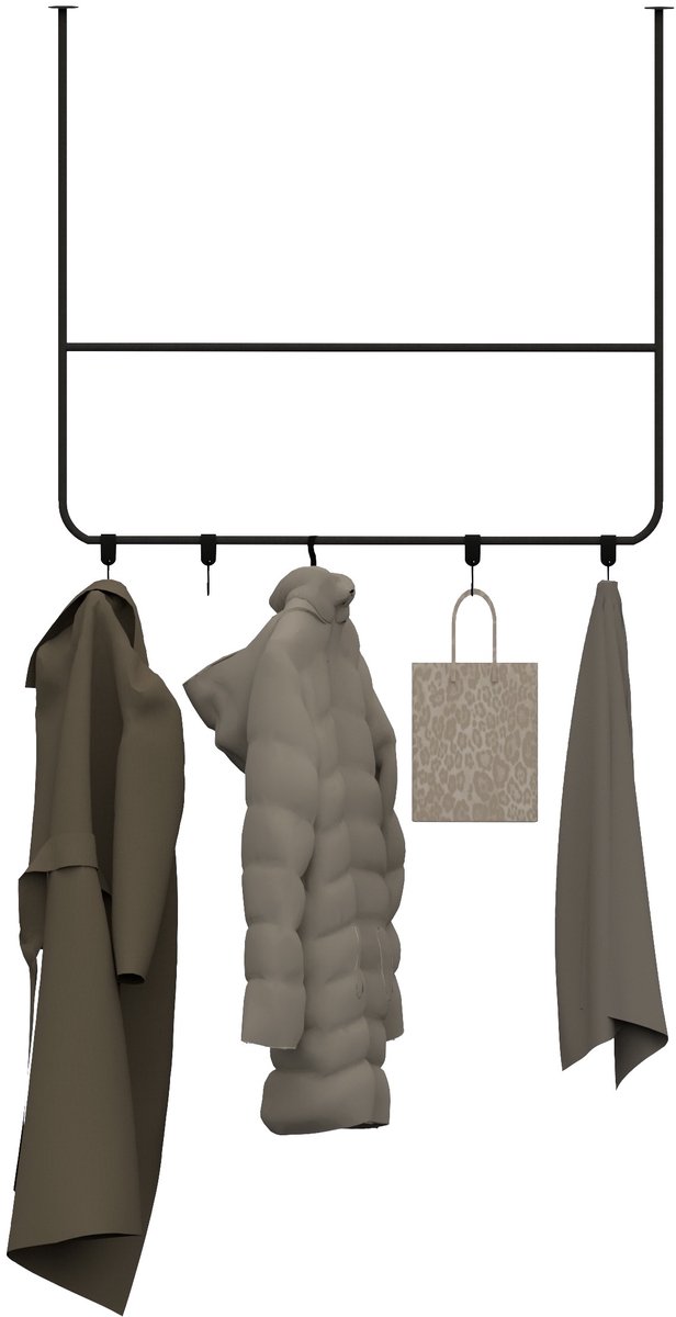 Hoya living - Kapstok 100cm - zwart metaal - met 10 haakjes - dubbele ronde stang 15mm- kapstok hangend - zwart metaal
