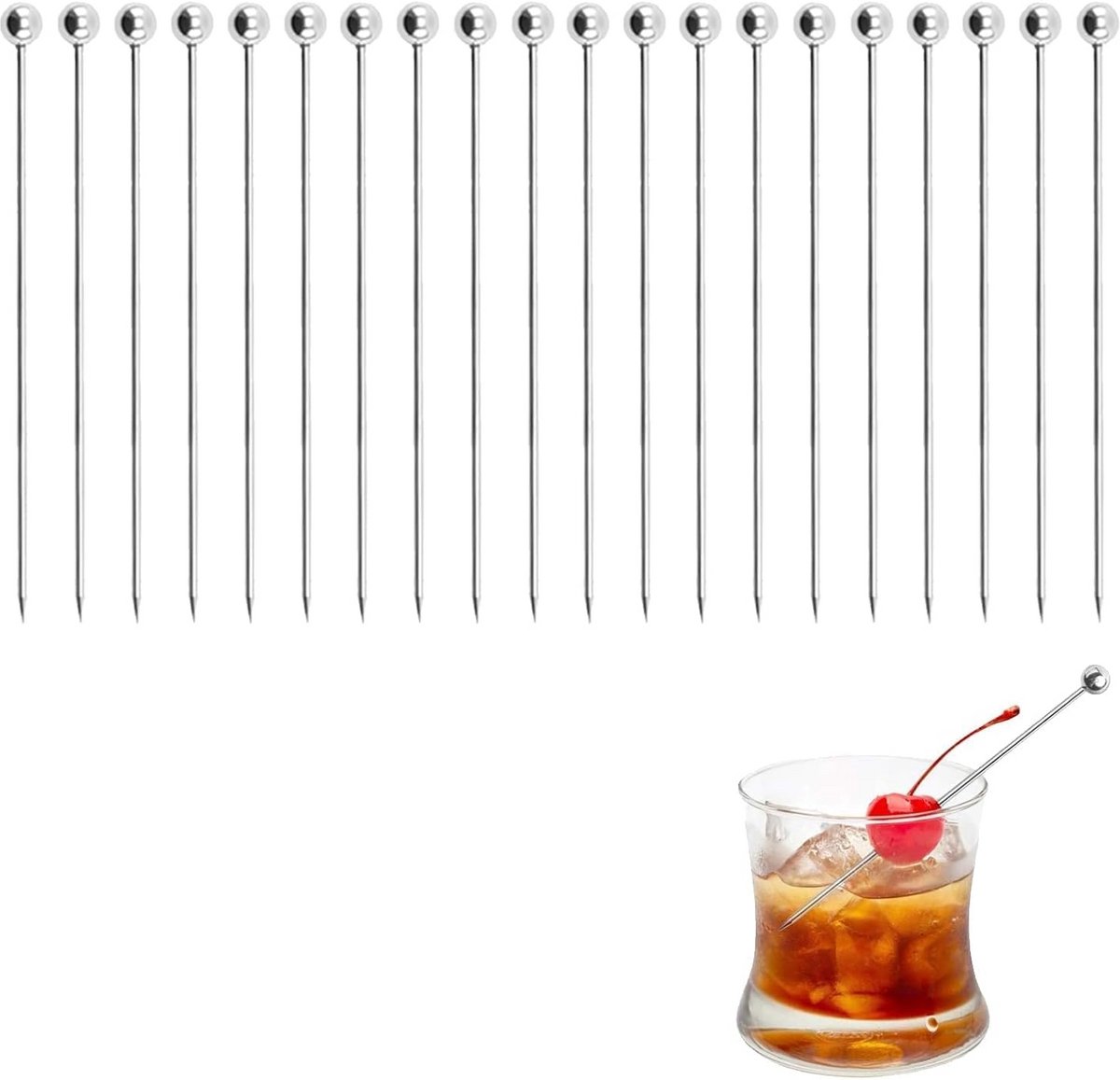 20 Stuks Herbruikbare Cocktailprikkers van Roestvrij Staal voor Drankjes en Hapjes