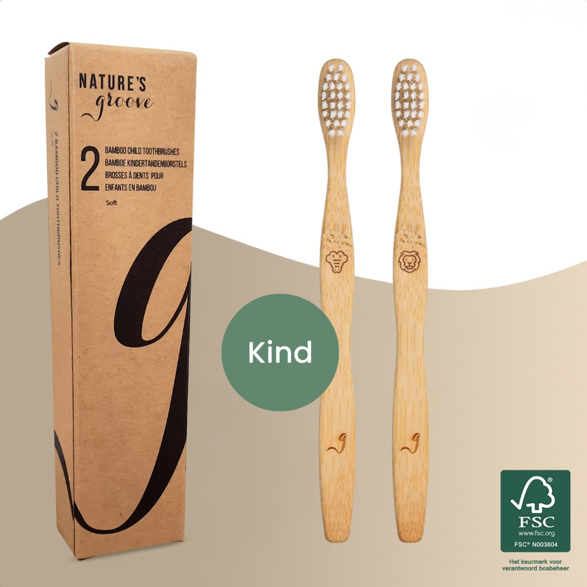 Nature's Groove® Bamboe Kindertandenborstels - 2 Stuks - Handtandenborstel - Houten Tandenborstel - Baby - Handmatig