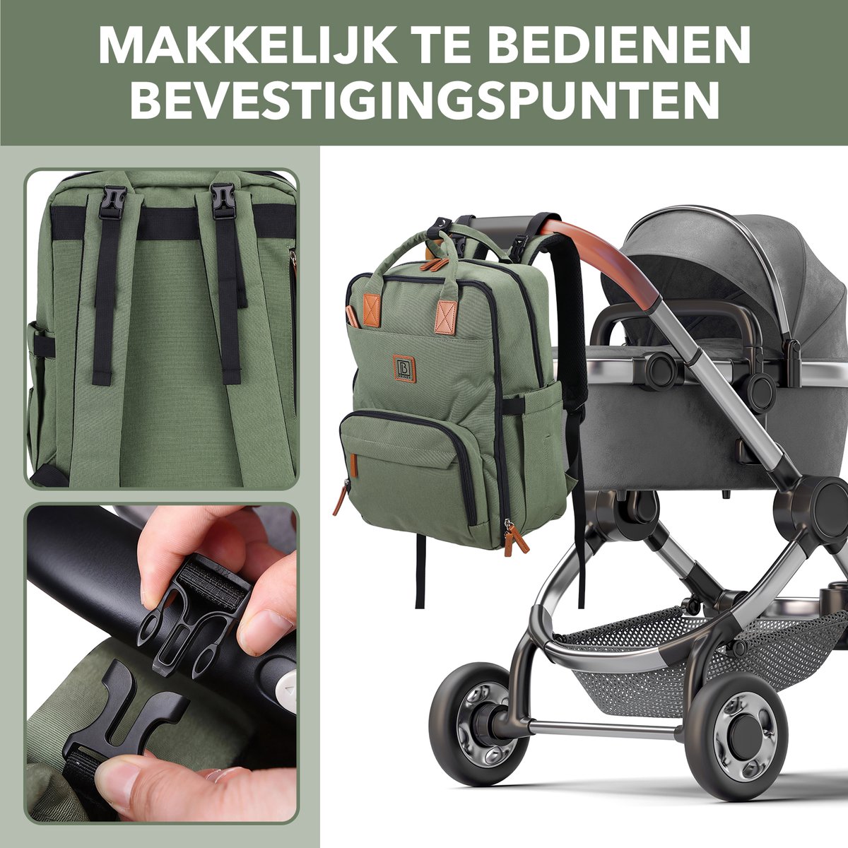 Brisby Luiertas Rugzak – Waterafstotend met Buggymontage thumbnail 3