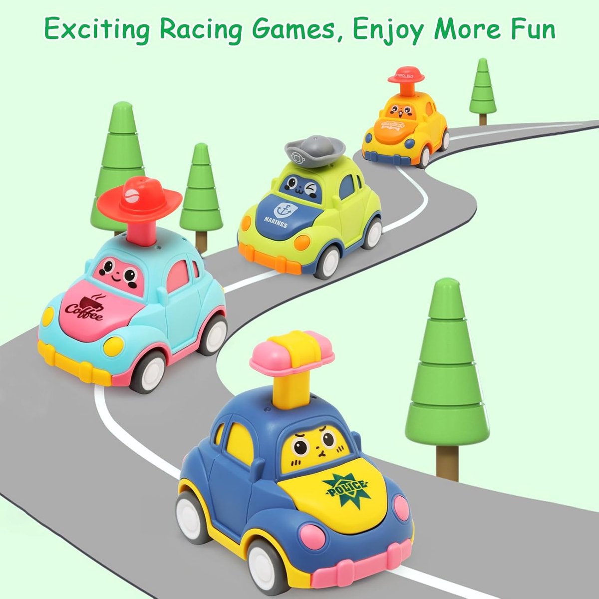 4 Stuks Press & Go Speelgoedautos voor Kinderen 1-3 Jaar - Educatieve Voertuigen Set - Veilig Baby Speelgoed - Cadeau voor Jongens en Meisjes 12-36 Maanden — afbeelding 2