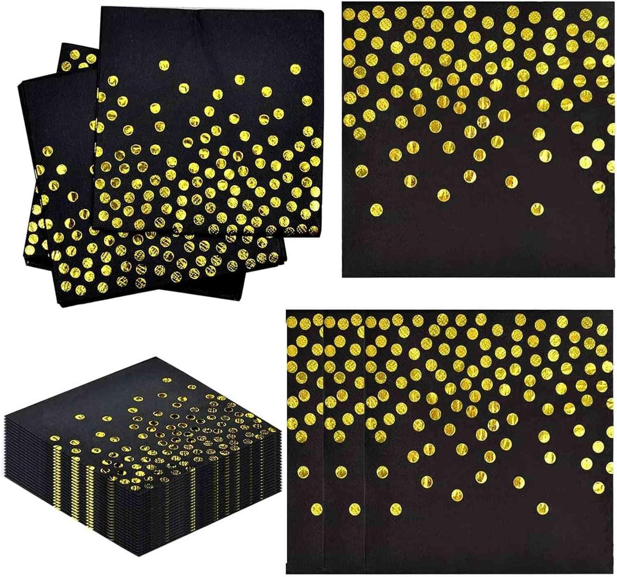 Servetten zwart goud 33x33 cm 60 stuks - feestdecoratie - tafelaccessoires
