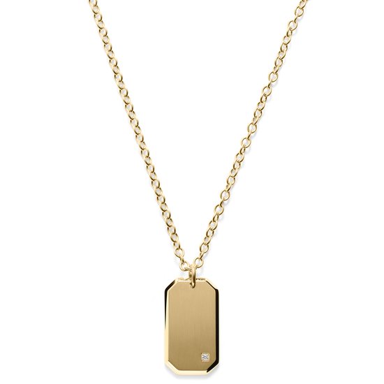 Gouden ID-hanger ketting met een zirkonia steentje.