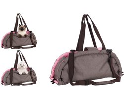 Draagtas hond – Draagtas kat – Flamingo Xenos Taupe – 62 x 26 x 28 cm – 2-in-1 draagtas & ligdeken - opbergvak – veiligheidsriem – reistas hond & reistas kat