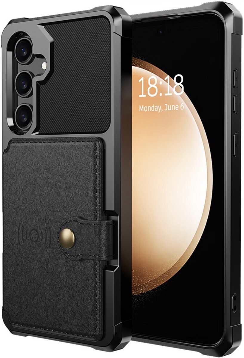 YPCd Hardcase Kaarthouder Hoesje – Geschikt voor Samsung Galaxy A26 / A17 – Shockproof Backcover met Pasjesvak en Drukknop – Magneet voor Autohouder – Zwart
