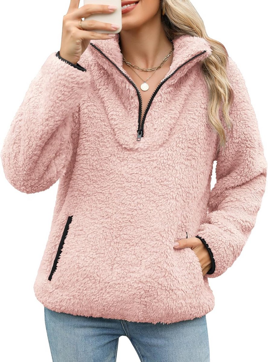 Warme Dames Hoodie met Rits en Zakken Fleece