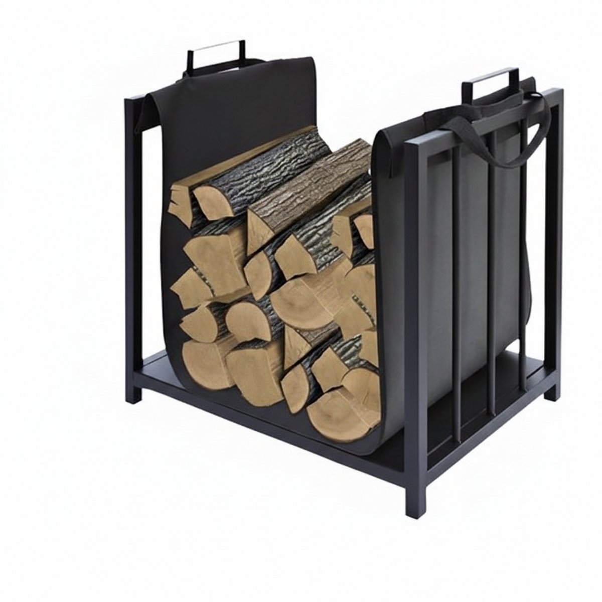 2-in-1 Houtstandaard & Draagtas – Stalen Houtopslag voor Open Haard – Industrieel Design – Houtrek met Handgreep – 50x37x50 cm