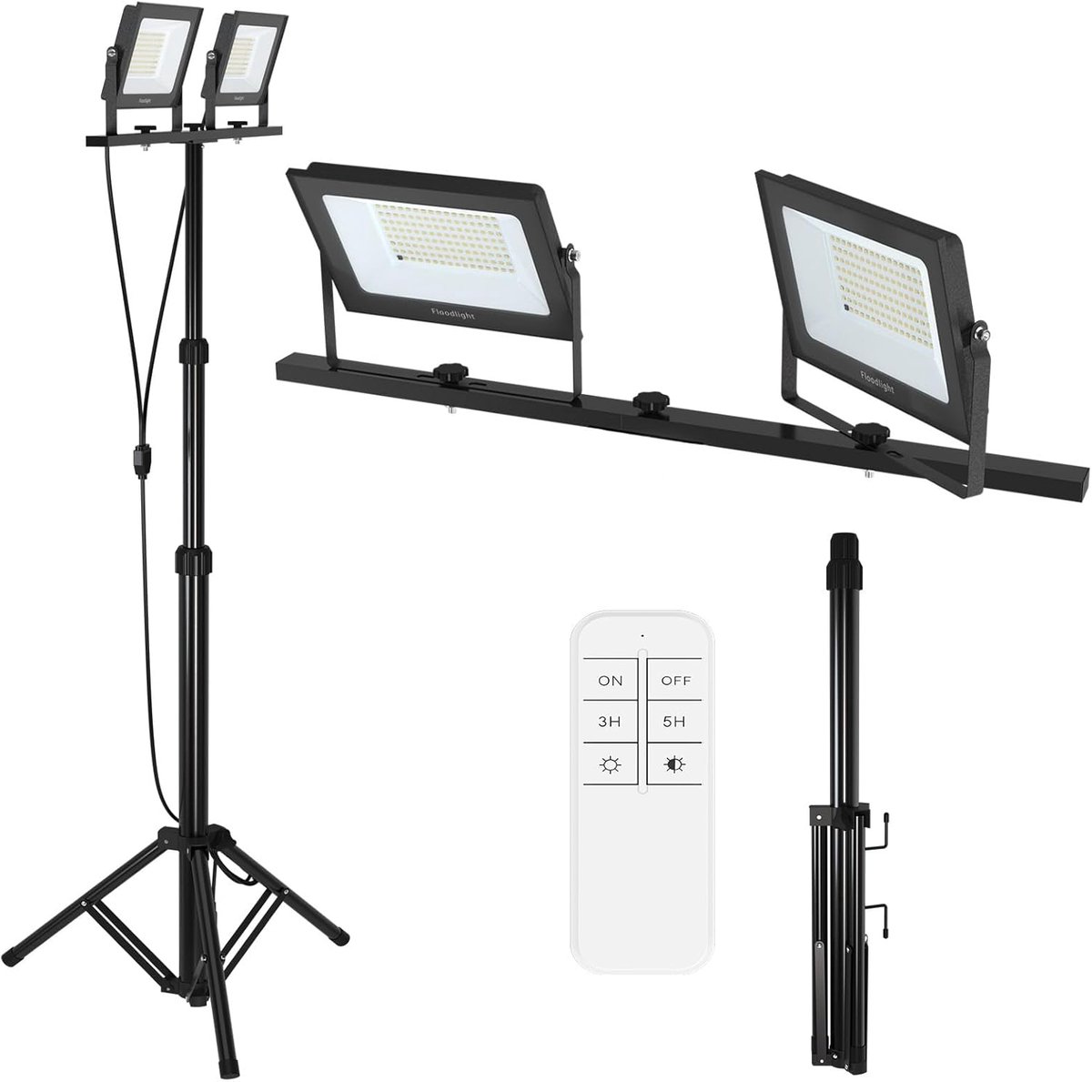 LED Bouwlamp Met Statief & Afstandsbediening 2x100W Dubbele Straler Werklicht - Draaibare Straler Bouwlamp - Ip66 - Werkverlichting Bouwlamp Werkstraler - Hoogte Verstelbaar NAIZY