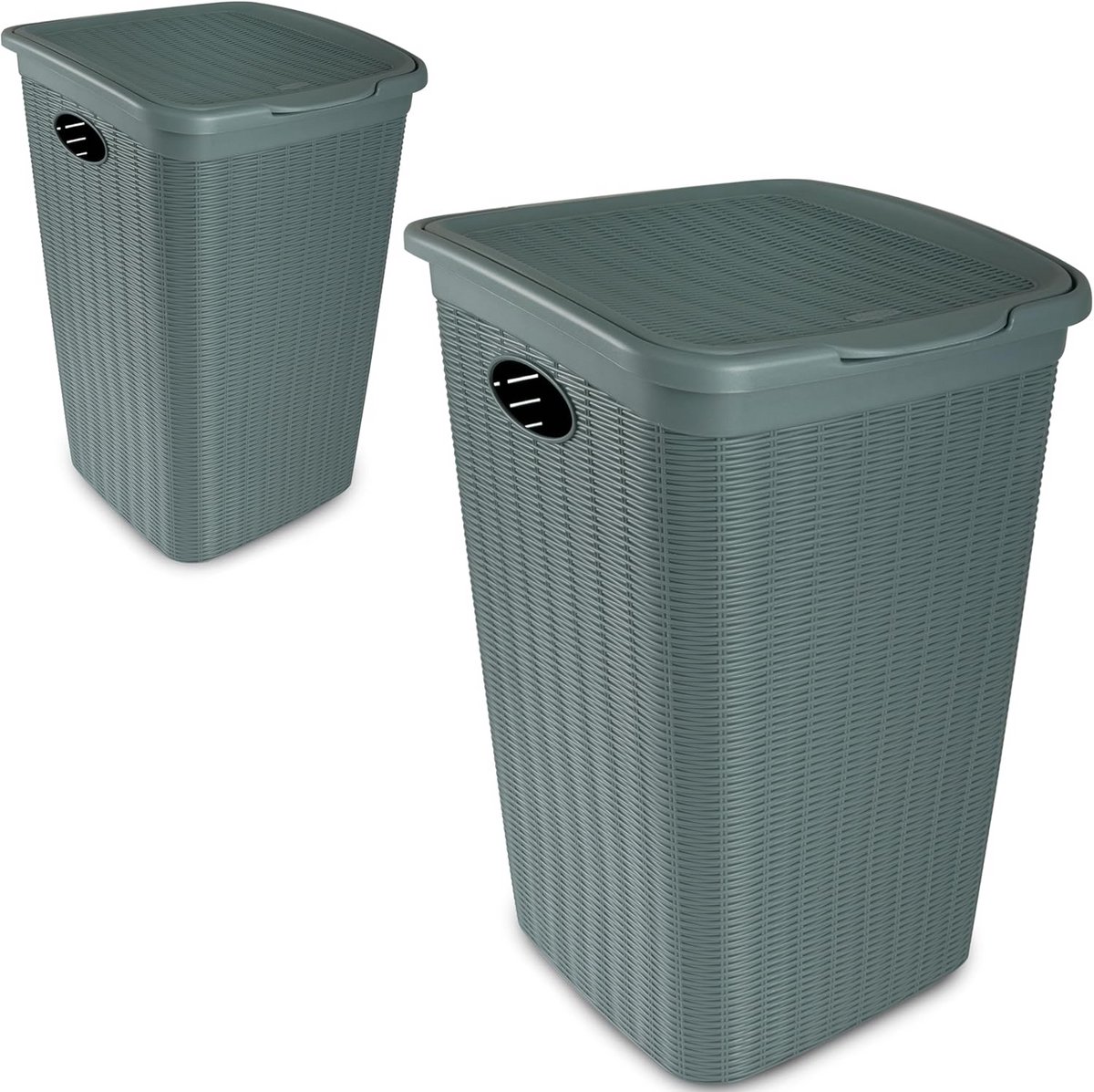 Set van 2 Wasmanden 50 Liter met Deksel en Rotanlook Ventilatie