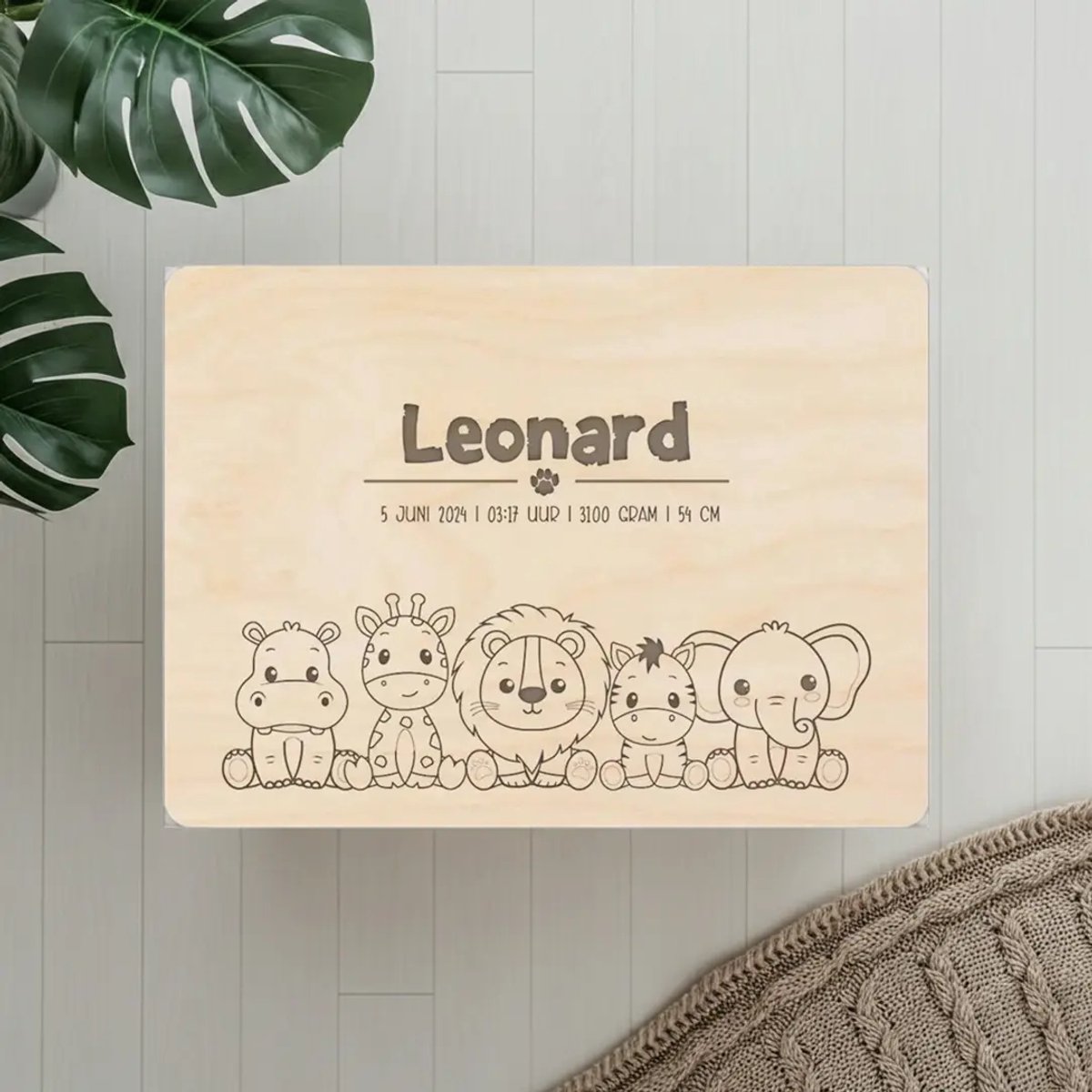 Gepersonaliseerde houten memorybox baby – kraamcadeau – naam & geboortedatum – herinneringen bewaren