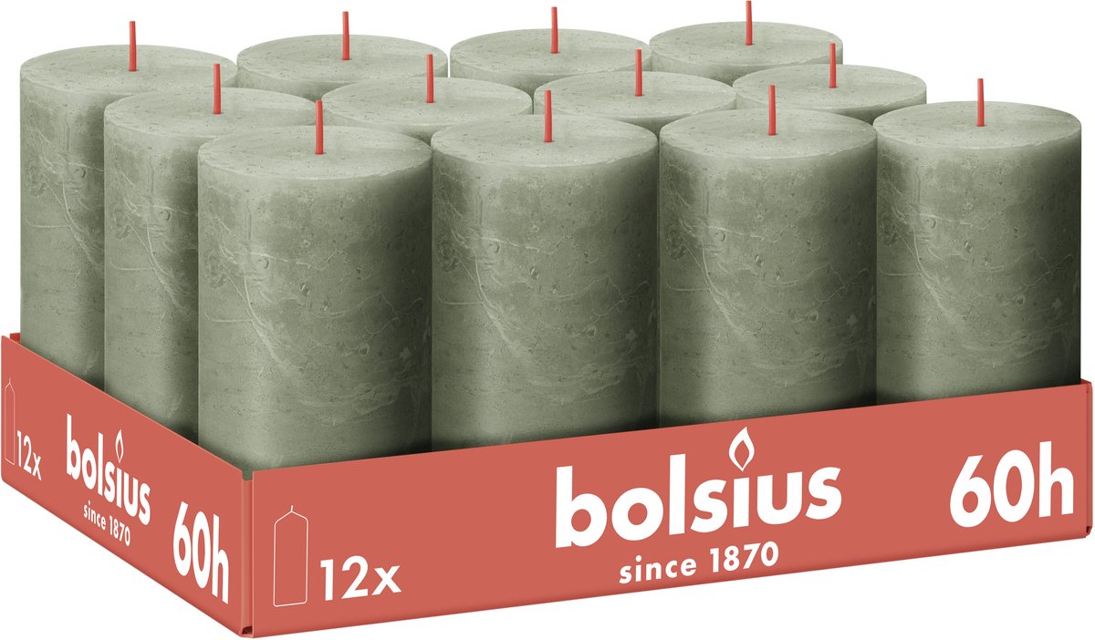 Bolsius Rustieke Kaars - Groen - 12 stuks - 13 cm - 60 branduren