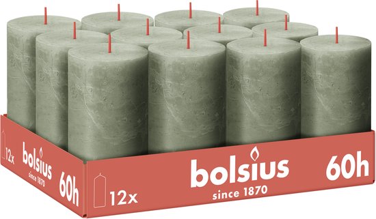 Bolsius - Bougie Rustique - Vert - 12 pièces - 13 cm - 60 heures de combustion