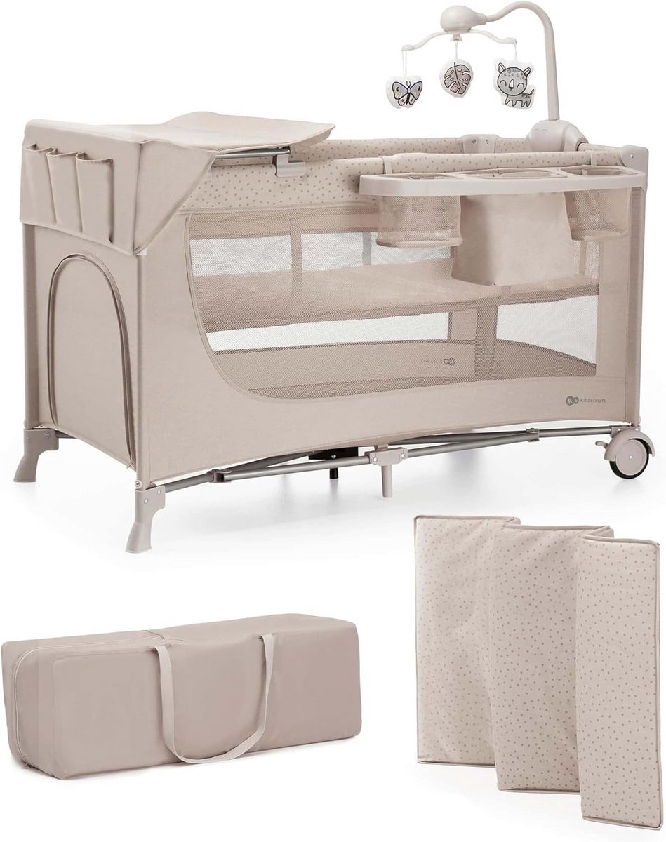 3-in-1 Reiswieg en Kinderbed - Comfortabel en Ventilatie - Inclusief Commode en Speelgoed