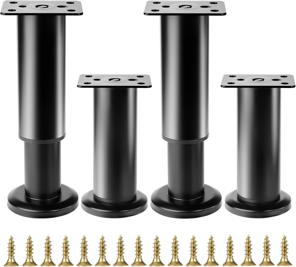 4x Zwarte Verstelbare Meubelpoten (12-18 cm) voor Kast, Bank en Tafel