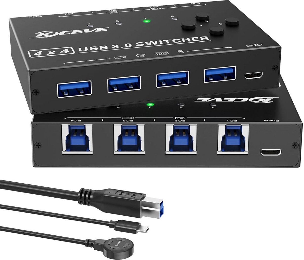USB 3.0 Switch 4 PC: Printer, Muis & Toetsenbord Delen met 4 Computers