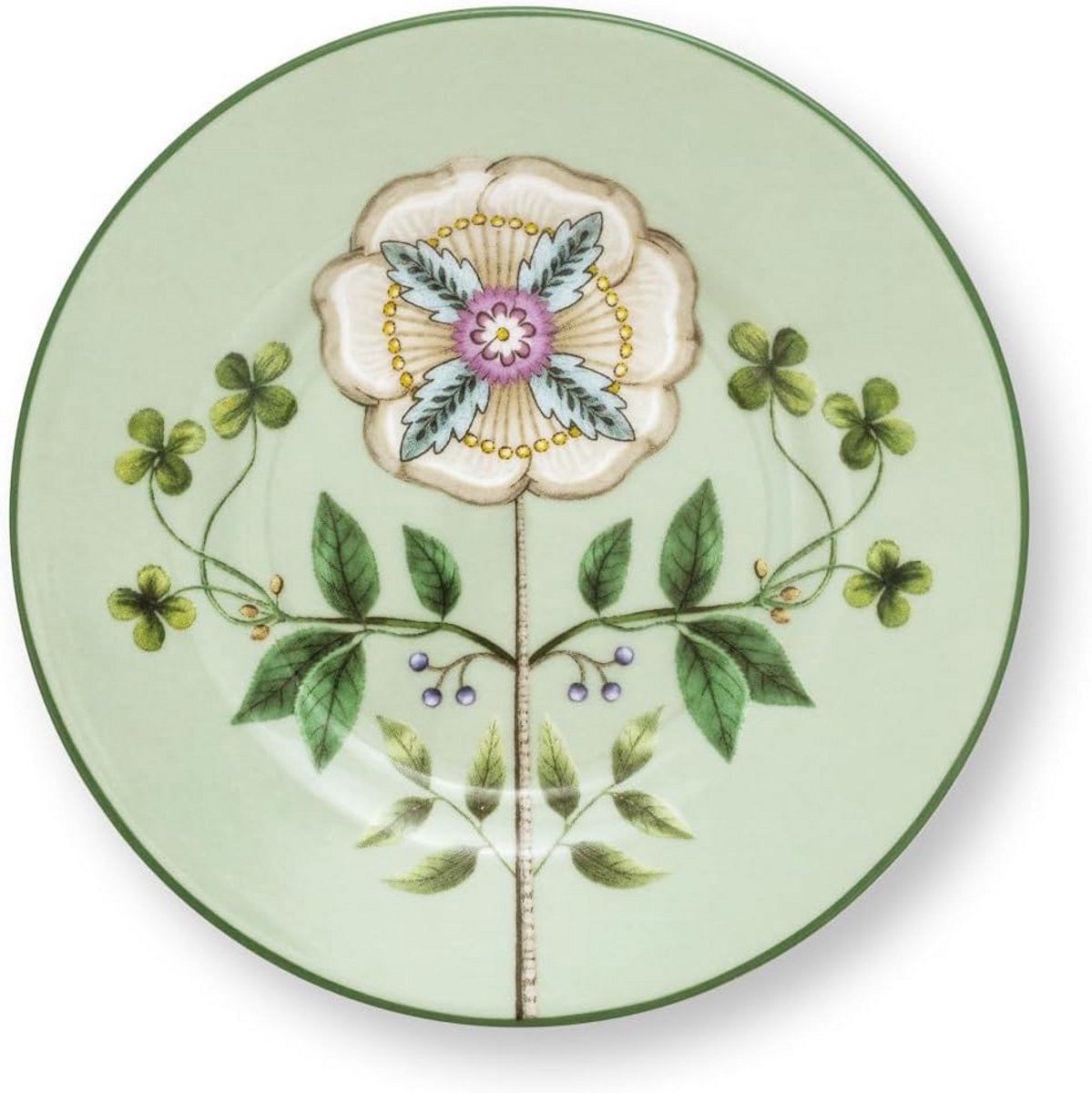 Lichtgroen Broodbordje Bloemmotief 12cm - Porselein Petit Four Schaal