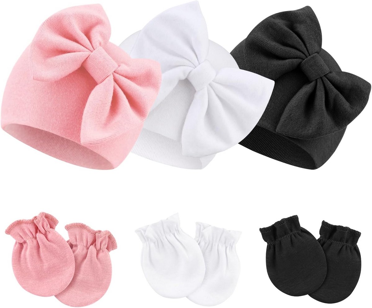 Set van Mutsjes en Anti-Krab Wantjes voor Pasgeboren Baby's 0-6 Maanden
