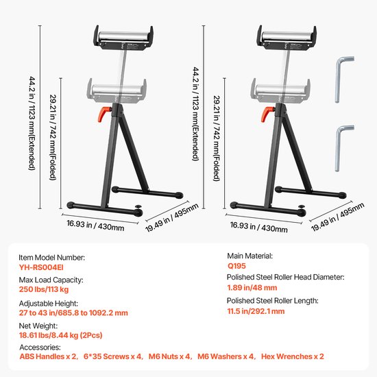 VEVOR 2x rolstandaard rolstandaard verstelbaar 68-109cm werkstandaard opvouwbaar 113kg — afbeelding 5