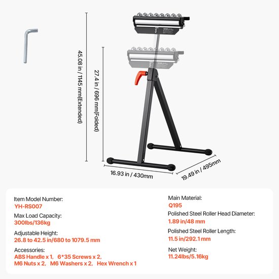 VEVOR 3-in-1 rolstandaard rolstandaard verstelbaar 68-108cm werkstandaard 136kg van Merkloos	 — afbeelding 5