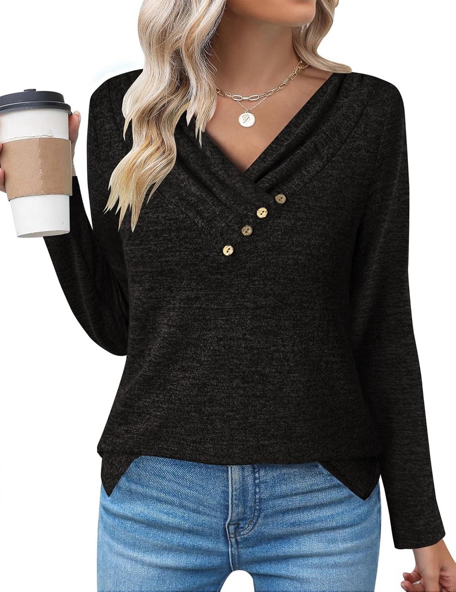 Dames Trui V-hals Gebreid Lichtgewicht Pullover Casual Lange Mouwen