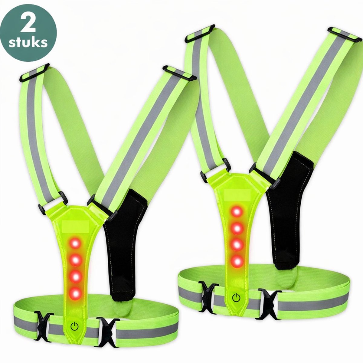 IMENGINE®Hardloopvest met Verlichting – 2 stuks -Verstelbaar – Met Batterij – Geel – Voor Hardlopen, Wandelen en Fietsen