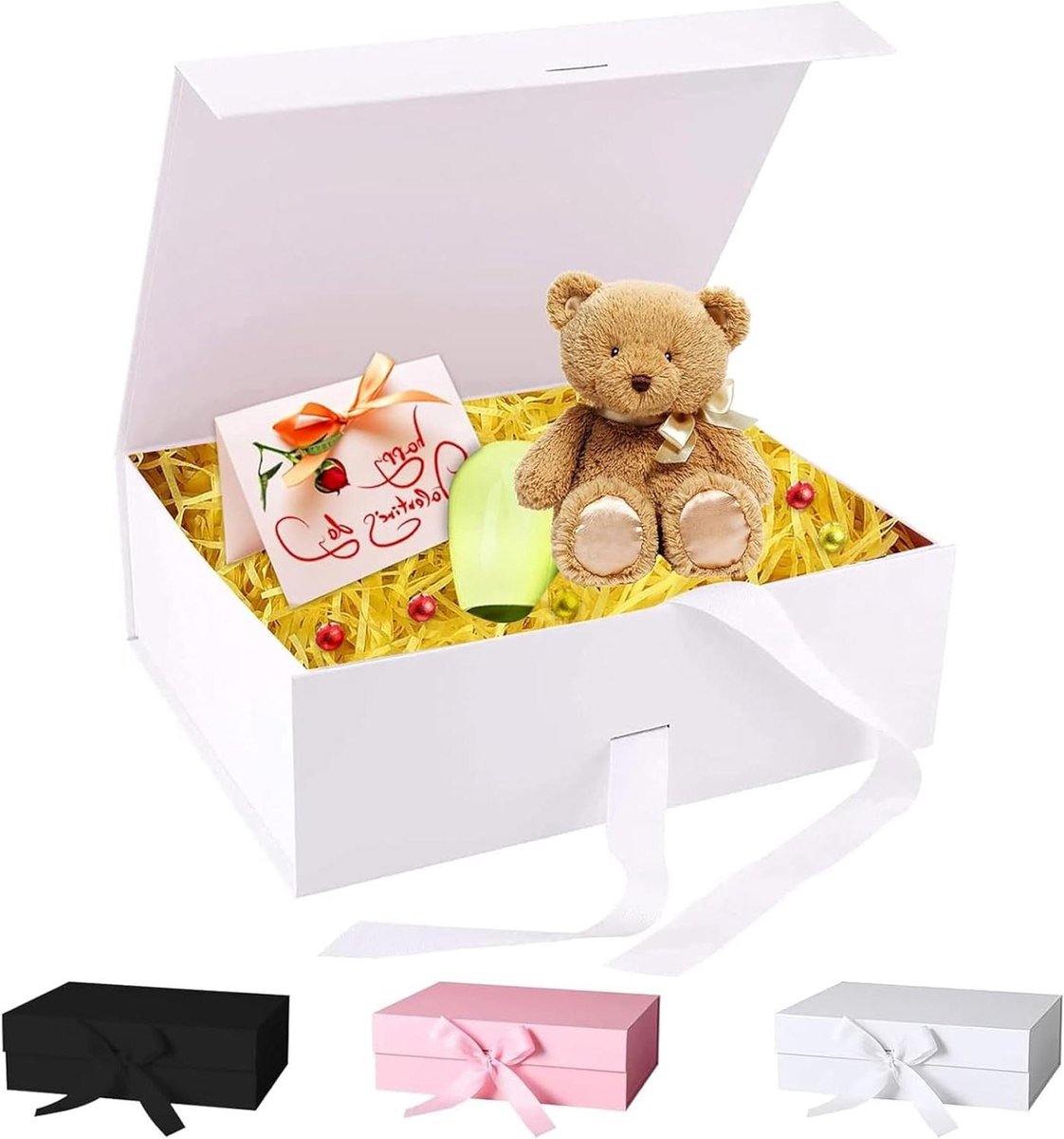 Geschenkdoos met strik voor bruiloft verjaardag kerst, 21x17x7cm, rechthoekig met deksel