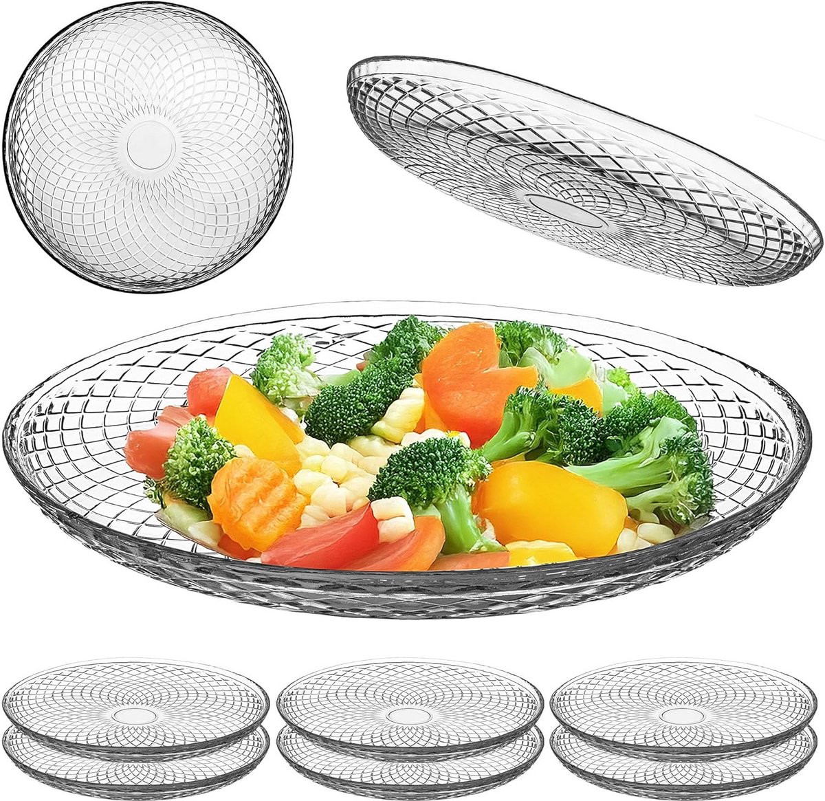 Set van 6 Grote Ronde Glazen Borden 30 cm voor Diner en Taart