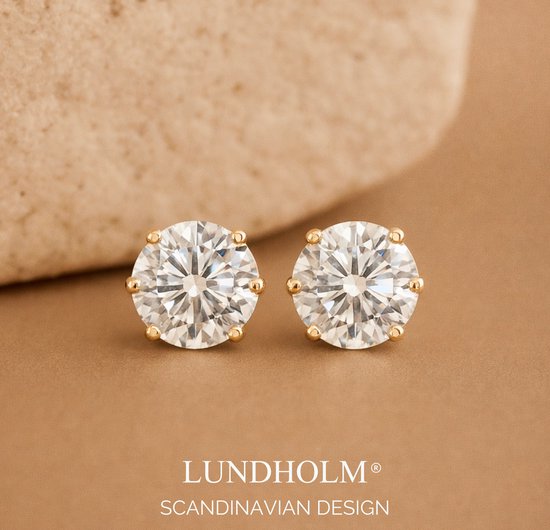 Lundholm Luxe Zirkonia Studs Boucles d'oreilles Jewellery - Puces d'oreilles Dames Zircone 6 mm - Acier inoxydable premium PVD Gold Plated - Conseils cadeaux femmes - Série my Nikki