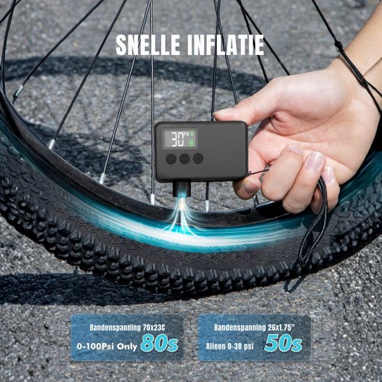 Aura® Fietspomp met Drukmeter - Fietspomp Klein - Fietspomp Handmatig - met Hoge Druk Buffer - Handmatige Luchtpomp - 120 Psi Max - Zwart - 5cm x 4cm x 8cm — afbeelding 4
