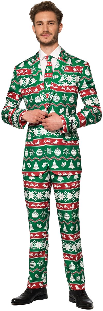 Suitmeister Christmas Green Nordic Jacket - Heren Kerst Jasje - Groen - Kerstblazer - Maat L