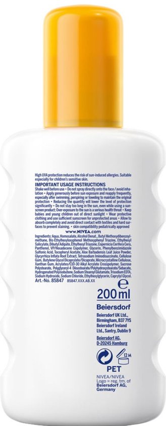 NIVEA SUN Babies & Kids Sensitive Zonnebrand Spray SPF 50 - Zonnebrandcrème voor Gevoelige huid - 200ml