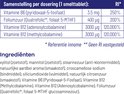 Tabel met samenstelling per dosering en ingrediënten: Vitamine B6, foliumzuur, vitamine B12.