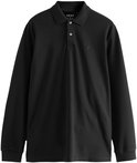 Zwart poloshirt met lange mouwen, knoopsluiting en een klein hertje geborduurd op de borst.