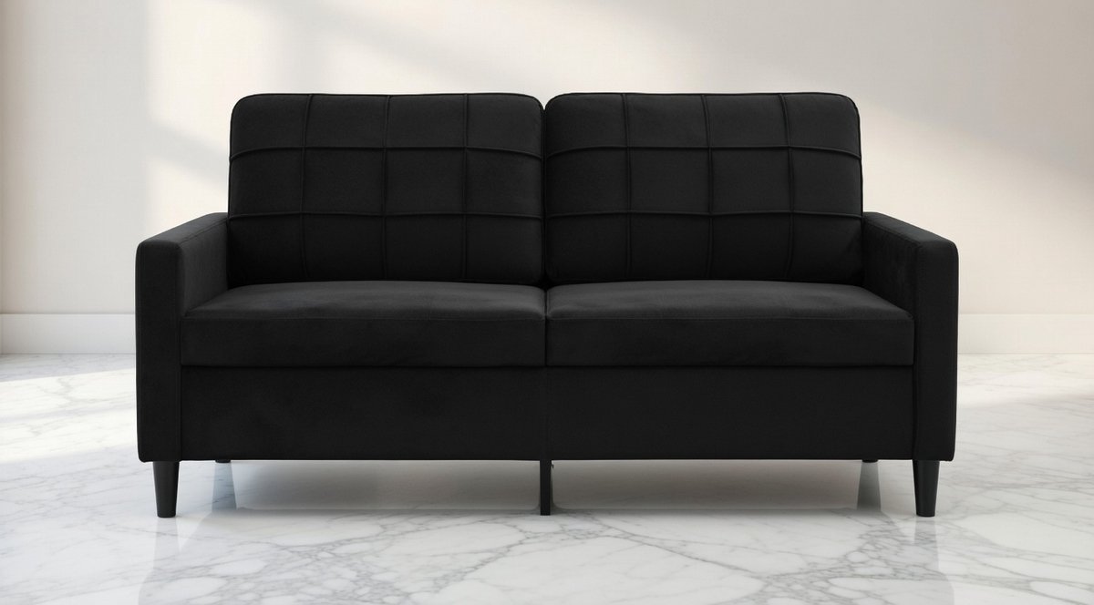 Luxe 2-Zits Fluwelen Bank – Modern Design Sofa, Loungebank Zwart – Comfortabele Zitting me