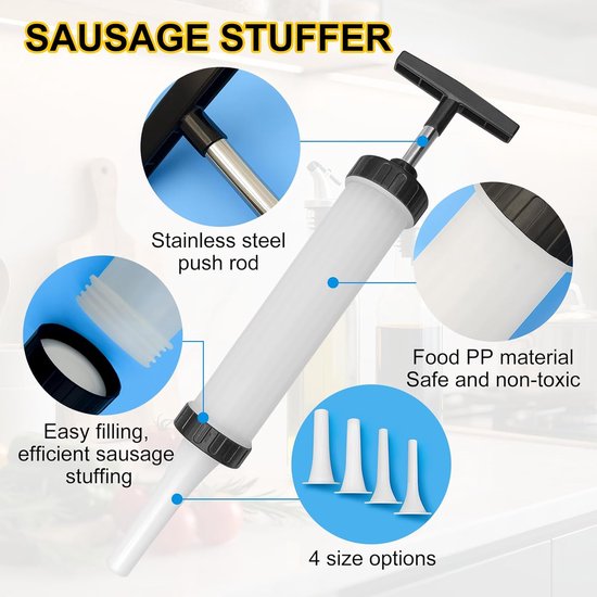 1 stuk - Worstvullers - plastic vleesvultrechter - hotdogvuller - met 3 vulbuizen in verschillende maten - geschikt voor zelfgemaakte worsten - voor familiebijeenkomsten en barbecues - 30.2×10.6cm — afbeelding 4