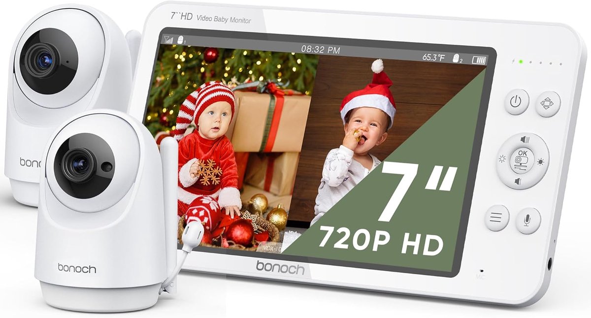 Babyfoon Met Camera - Kindbewaking Monitor - Veilige Kinderkamer - Twee HD Camera's - 7 Inch Scherm - Wit