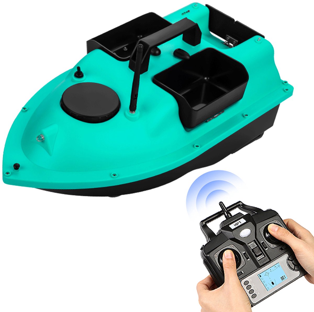 GPS Voerboot 40 Punten – 3 Bakken – 2kg Draagvermogen – 500m Afstandsbediening – Automatisch Retour – Directe Navigatie – Dubbele Motor – Voor & Achterlicht – 12000mAh – Draagtas – Vissen