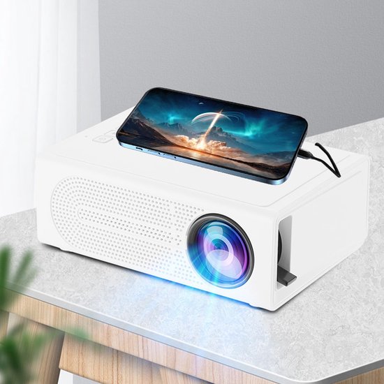 Mini HD 1080P projector wit draagbaar compact LED thuisbioscoop USB HDMI iPhone Android met afstandsbediening